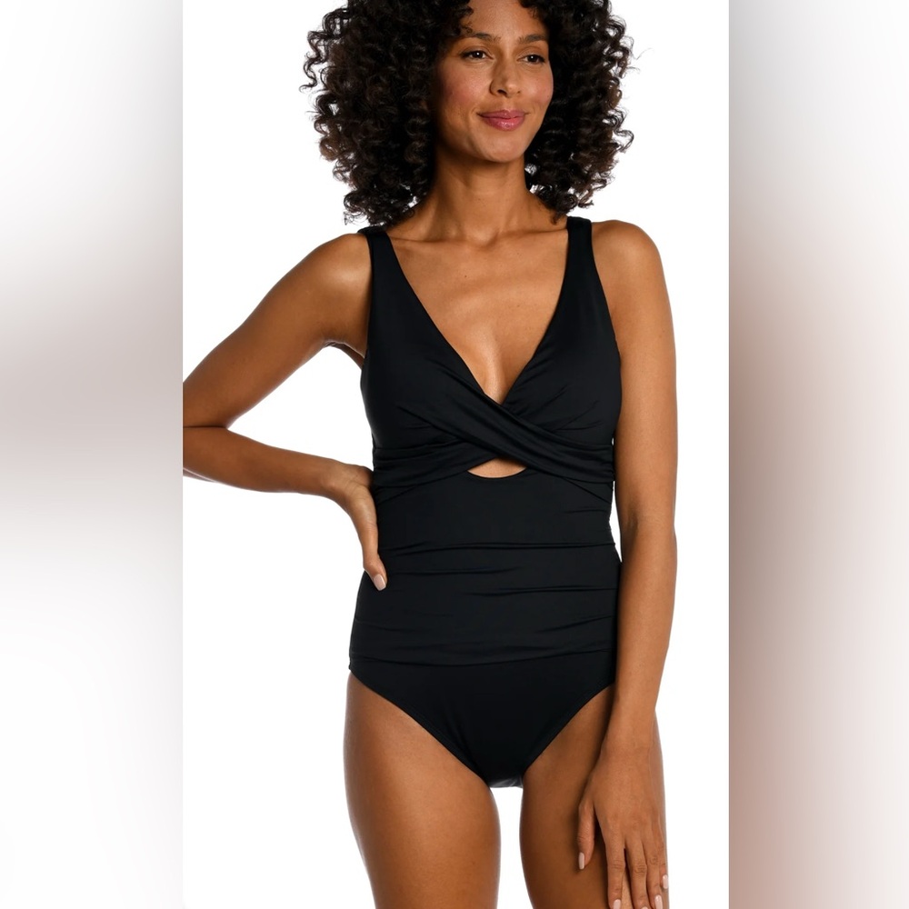 La Blanca Black Keyhole Shirred 1pc Swimsuit 16 XL